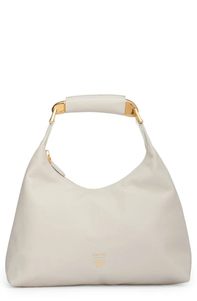 Shop Tom Ford Small Bianca Leather Hobo In Chalk