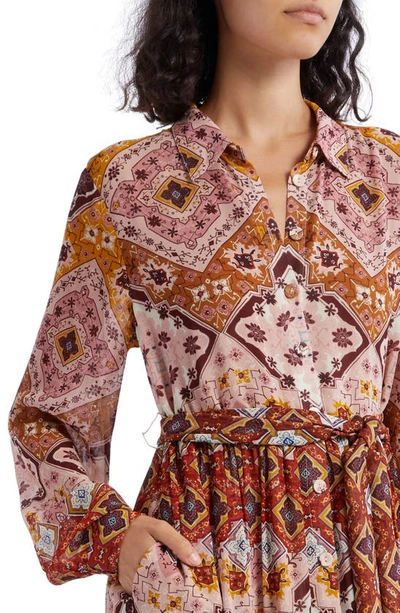 Shop Cara Cara Lolan Print Long Sleeve Maxi Shirtdress In Rose Dawn Geo Emblem