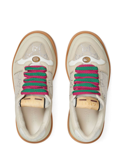 Shop Gucci Screener Gg-lamé Sneakers In Neutrals