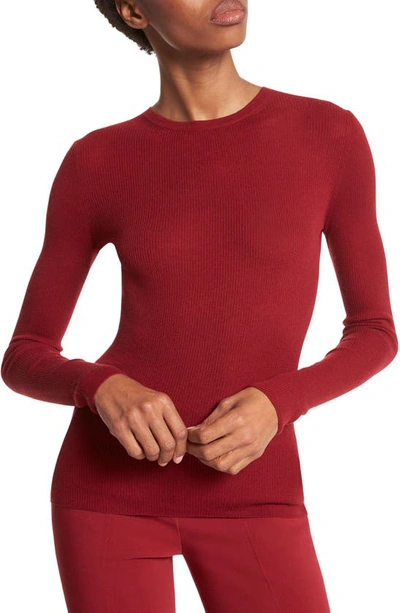 Shop Michael Kors Hutton Cashmere Rib Sweater In Merlot