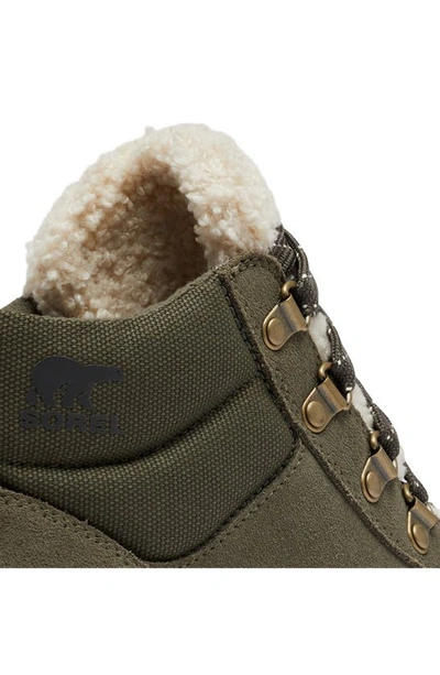 Shop Sorel Explorer Next Genuine Shearling Waterproof Hiking Boot In Stone Green/ Bleached Ceramic