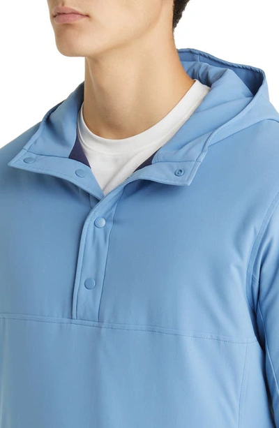 Shop Peter Millar Approach Half Placket Hooded Pullover Jacket In Vintage Indigo