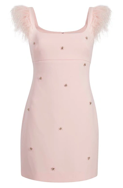 Shop Likely Cameron Feather Trim Crystal Embellished Minidress In Rose Shadow
