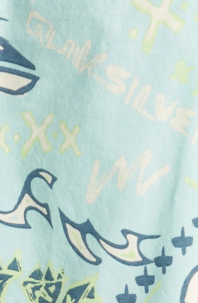 Shop Quiksilver Kids' Next Gen Print Short Sleeve Cotton Button-up Shirt In Pastel Turquoise