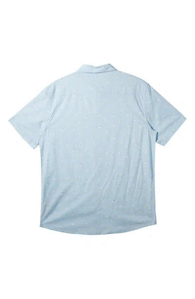 Shop Quiksilver Kids' Minimo Floral Print Short Sleeve Organic Cotton Button-up Shirt In Sky Blue