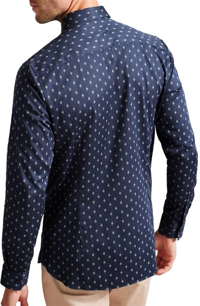 Shop Ted Baker Ardea Pen Dot Slim Fit Stretch Cotton Button-up Shirt In Navy