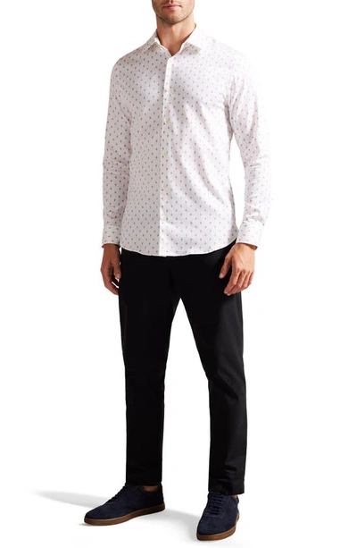 Shop Ted Baker Ardea Pen Dot Slim Fit Stretch Cotton Button-up Shirt In White
