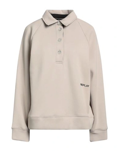 Shop Replay Woman Sweatshirt Beige Size Xxs Cotton, Polyester