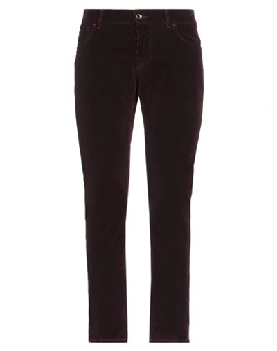 Shop Dolce & Gabbana Man Pants Burgundy Size 40 Cotton, Elastane, Cow Leather In Red