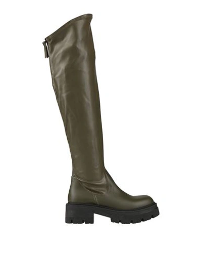 Kirò Woman Boot Military Green Size 10 Soft Leather, Textile Fibers In Green