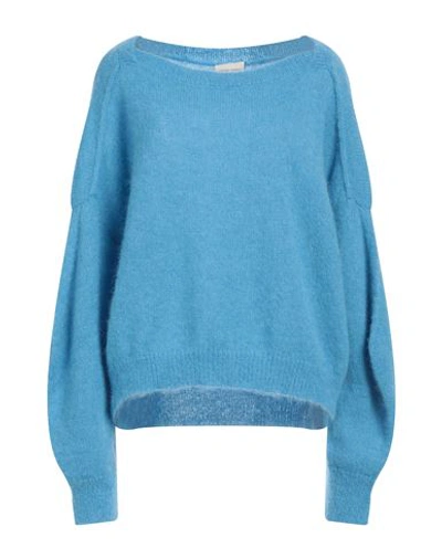 Shop Semicouture Woman Sweater Azure Size Xl Alpaca Wool, Mohair Wool, Polyamide In Blue