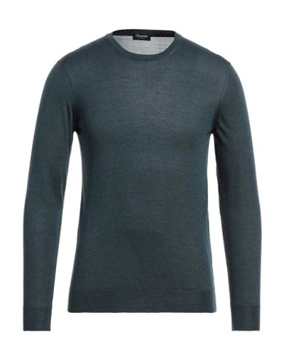 Shop Drumohr Man Sweater Deep Jade Size 38 Silk In Blue