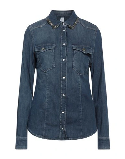 Liu •jo Woman Denim Shirt Blue Size 12 Cotton, Elastane In Blue