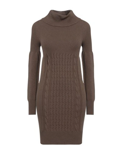 Shop Pianurastudio Woman Mini Dress Khaki Size 8 Viscose, Polyamide In Beige