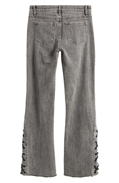 Shop Tractr Kids' Raw Hem Lace-up Flare Jeans In Grey