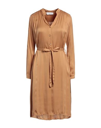 Shop Skills & Genes Woman Midi Dress Camel Size 8 Viscose In Beige