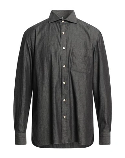 Shop Luigi Borrelli Napoli Man Denim Shirt Lead Size 17 Cotton In Grey