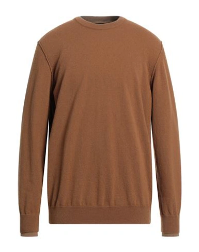 Shop +39 Masq Man Sweater Camel Size 44 Merino Wool In Beige