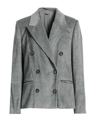 Shop Brunello Cucinelli Woman Blazer Grey Size 6 Linen, Cotton, Lyocell