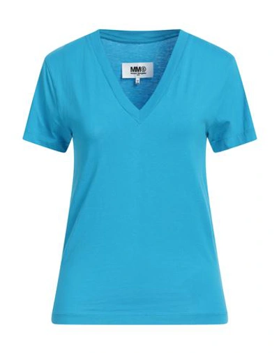Shop Mm6 Maison Margiela Woman T-shirt Azure Size M Cotton In Blue