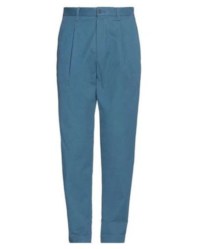 Shop Moschino Man Pants Pastel Blue Size 36 Cotton, Elastane