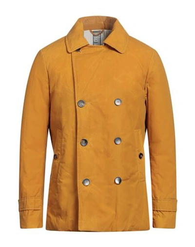 Shop L'impermeabile Man Coat Ocher Size 36 Cotton In Yellow