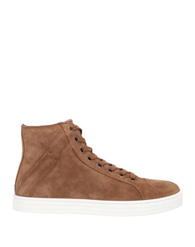 Shop Hogan Rebel Man Sneakers Camel Size 9 Soft Leather In Beige