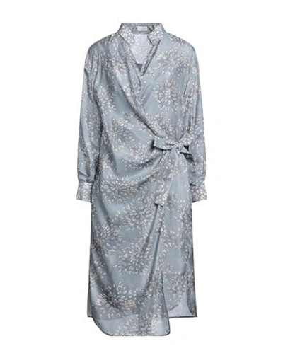 Shop Brunello Cucinelli Woman Midi Dress Pastel Blue Size L Silk