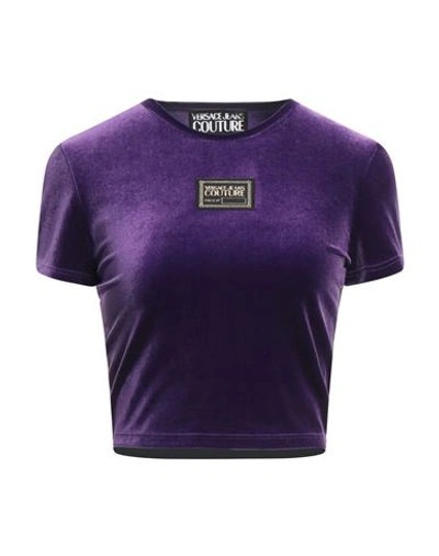 Shop Versace Jeans Couture Woman T-shirt Dark Purple Size 4 Polyester, Elastane