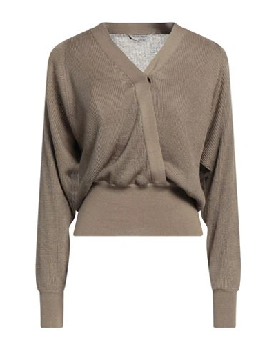 Shop Agnona Woman Sweater Khaki Size S Linen, Silk, Polyamide, Elastane In Beige