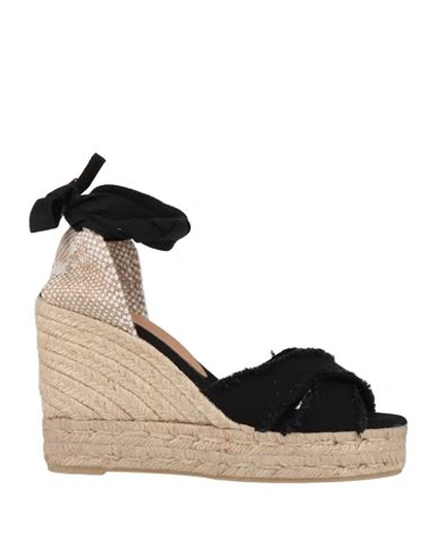 Castaã±er Raffia Wedge Espadrilles Crossover Straps In Black