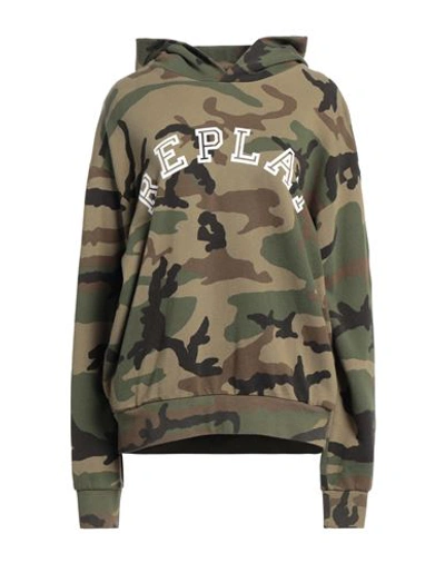 Replay Woman Sweatshirt Military Green Size L Cotton In Green