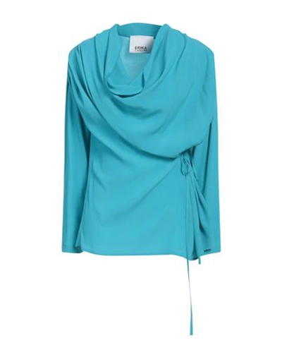 Shop Erika Cavallini Woman Top Azure Size 6 Acetate, Silk In Blue