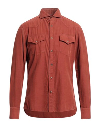 Shop Brunello Cucinelli Man Shirt Brick Red Size L Cotton