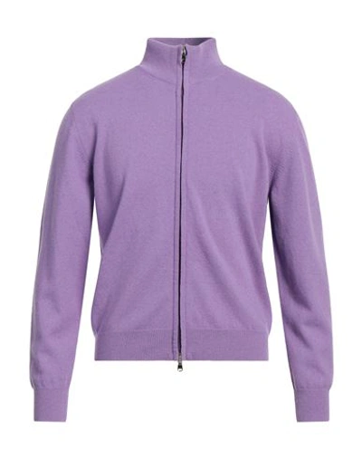 Shop Zanieri Man Cardigan Lilac Size 38 Lambswool In Purple