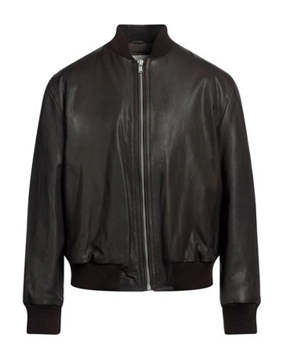 Shop Trussardi Man Jacket Dark Brown Size 46 Goat Skin, Acrylic, Elastane