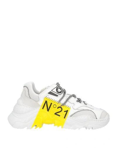 Shop N°21 Woman Sneakers White Size 7 Calfskin, Textile Fibers