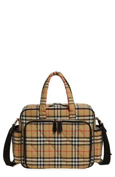 Shop Burberry Check Diaper Bag In Archive Beige Chk