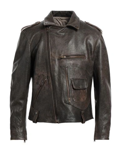 Shop Dfour Man Jacket Dark Brown Size 44 Soft Leather