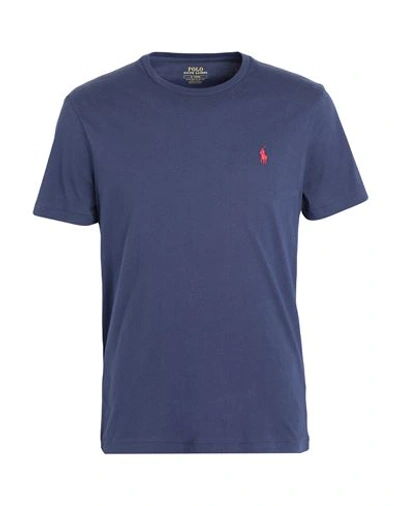 Shop Polo Ralph Lauren Custom Slim Fit Jersey Crewneck T-shirt Man T-shirt Navy Blue Size L Cotton