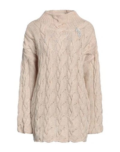 Pink Memories Woman Turtleneck Beige Size 8 Acrylic, Mohair Wool, Polyamide, Wool In Beige