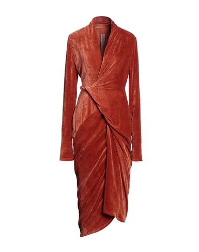Shop Rick Owens Woman Midi Dress Rust Size 8 Viscose, Silk In Red