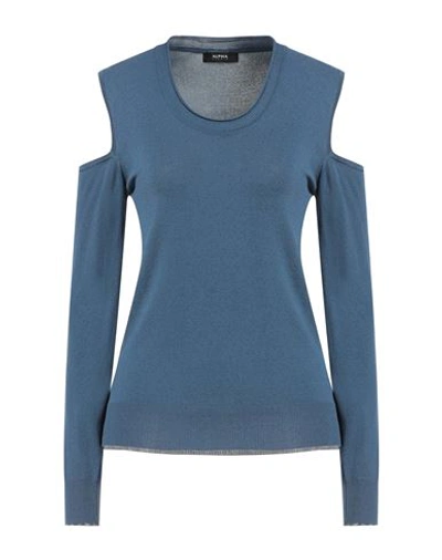 Alpha Studio Woman Sweater Navy Size S Viscose, Polyamide In Navy Blue