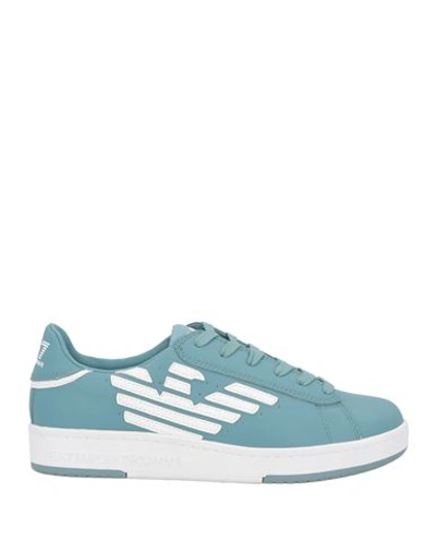 Shop Ea7 Man Sneakers Pastel Blue Size 7.5 Soft Leather, Polyurethane