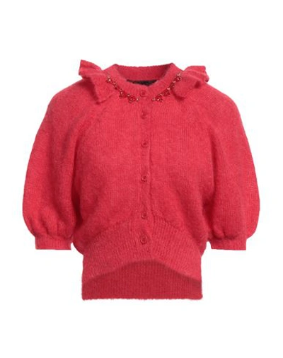 Shop Simone Rocha Woman Cardigan Red Size S Mohair Wool, Alpaca Wool, Polyamide