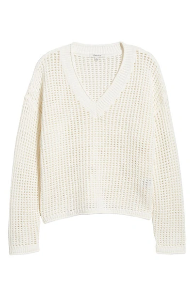 Shop Madewell V-neck Open Stitch Sweater In Bright Ivory