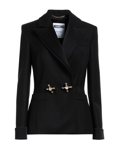 Moschino Woman Blazer Black Size 6 Virgin Wool, Acetate, Viscose In Black