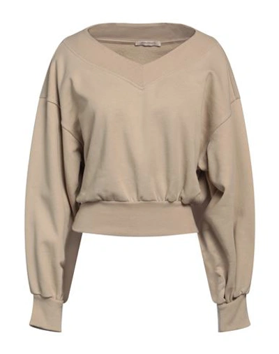 Shop Hinnominate Woman Sweatshirt Khaki Size M Cotton, Elastane In Beige