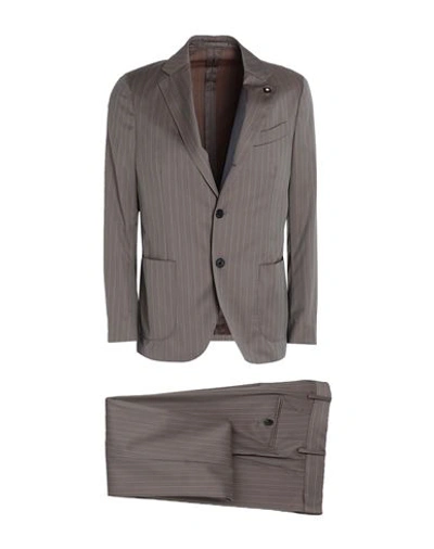 Shop Lardini Man Suit Khaki Size 42 Wool In Beige