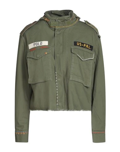 Shop Polo Ralph Lauren Boxy Fit Destroyed-hem Field Jacket Woman Jacket Military Green Size L Cotton